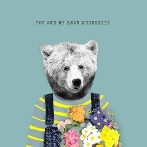 A quirky card from British card designer Sally Scaffardi with an image of a brown bear and the wording You are my Bear Necessity printed on it