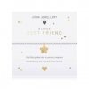A children's elasticated silver plated beaded bracelet on a white card from Joma jewellery. The bracelet has a gold star charm set with a little crystal star and the card reads Best Friend - this little golden star is yours to treasure because you are my best friend forever. Comes with a gift card for your own message and wrapped in a gift bag tied with a satin ribbon