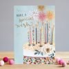 A beautiful card from Louise Tiler. The background is pale blue with and image of a gorgeous birthday cake covered in birthday candles. The words Make a Special Wish are embossed, foiled and printed on the card.