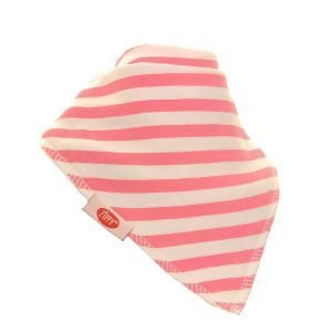 A cotton absorbent dribble bib in bubblegum pink and white stripes. Adjustable popper fastening means it is suitable from birth to 3 years. Part of the pretty pinks bib set
