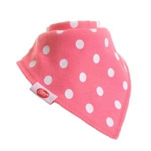 A cotton absorbent dribble bib in bubblegum pink and white spots. Adjustable popper fastening means it is suitable from birth to 3 years. Part of the pretty pinks bib set