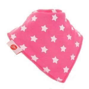 A cotton absorbent dribble bib in bright pink and white stars. Adjustable popper fastening means it is suitable from birth to 3 years. Part of the pretty pinks bib set