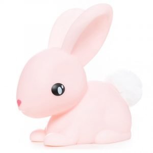 Pink bunny led night light with a fluffy white tail. Battery operated, 15 minute timer option. Colour changing