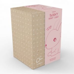 Pink bunny led night light with a fluffy white tail. Battery operated, 15 minute timer option. Colour changing