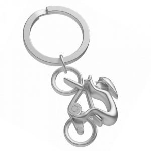 Zinc and chrome matt silver cyclist key ring