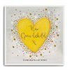 A square card with a large yellow heart and the words New Grandchild printed in the centre of the heart.
