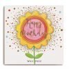 A lovely square card with a gorgeous image of a colourful flower with the words Happy Birthday printed in copper shimmer lettering.