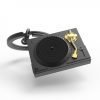 A grey and gold turntable keyring