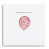 A white square card with a balloon image that has been made with other hearts and finished with little diamante jewels. The wording Anniversary Wishes are printed above the balloon.