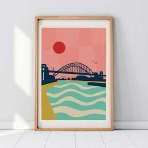 A colourful geometric print with the Tyne Bridge as the main focus. From local artis Gary WIlliams from the Left Hand Gang
