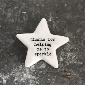 A little star ceramic keepsake with the words Thanks for helping me to sparkle printed on it.