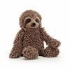 Cicero Sloth is a cute brown cuddly toy with curly fur and dark brown eyes.
