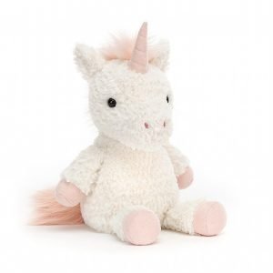 Sweet Flossie Unicorn is a cute little white toy with pink hooves horn and mane.