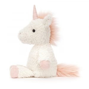 Sweet Flossie Unicorn is a cute little white toy with pink hooves horn and mane.