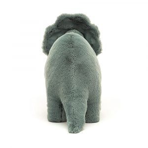 Fossily Triceratops is a cute cuddly dinosaur from Jellycat. His body is made from velvet green fur.