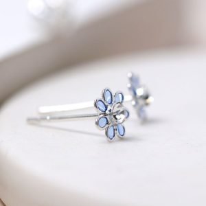 A sweet pair of blue tiny enamel flower studs.