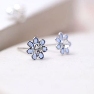 A sweet pair of blue tiny enamel flower studs.