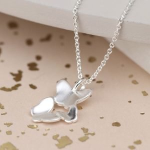A silver necklace with 3 flying butterfly charm and fine silver chain