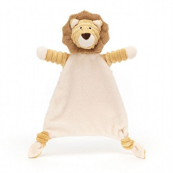 A velvet soft soother lion toy with thick corduroy body