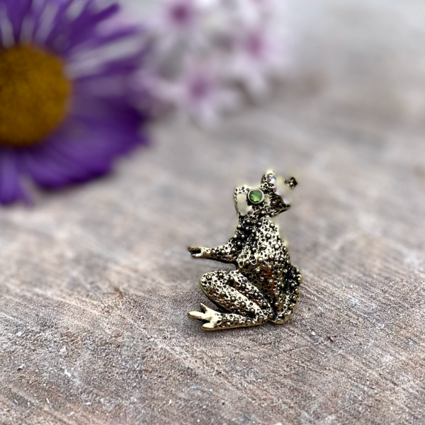 A sweet little brooch in the shape of a frog which is covered in little diamanté jewels
