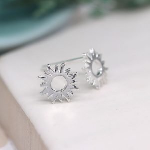 Sterling silver sunburst stud earrings