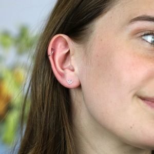 A delicate pair of sterling silver crown stud earrings