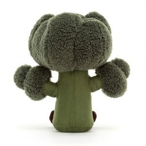 An unusual amusable cuddly broccoli from Jellycat. This dark green toy has a curly furry broccoli head and a smooth suede body. He has long brown legs, little black eyes and a sweet little smile.