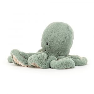 Odyssey octopus is a gorgeous velvety soft sea green cuddly toy from Jellycat. With long furry tentacles and a sweet little smile.