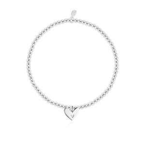 A silver plated stretch bracelet with a lovely heart charm. The bracelet is packaged in white Christmas cracker packaging.