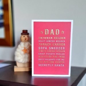 A Dad Christmas card listing all the jobs your Dad does at Christmas.