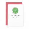 A funny christmas card with a cartoon of a sprout and eat, stink and be merry