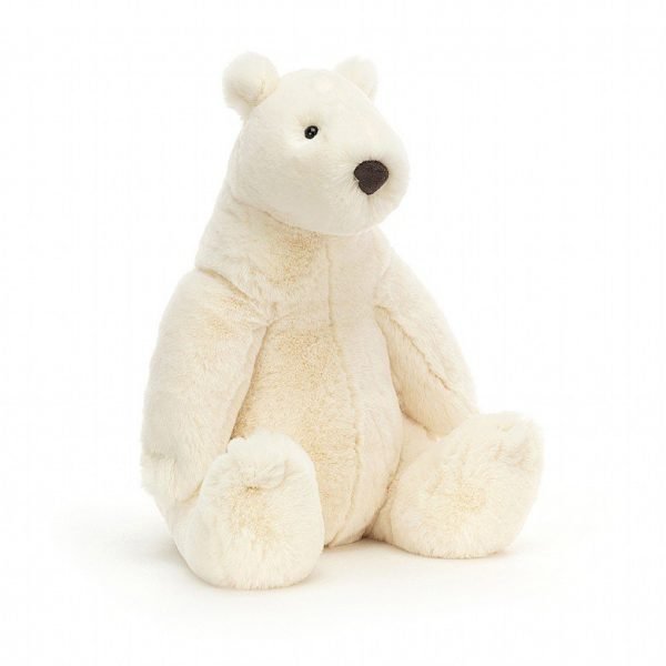 A large cuddly white polar bear with big soft tummy and plush white fur.