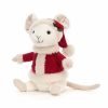A cute white mouse wearing a little santa suit