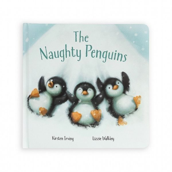 A children's story book with an image of three penguins on the front of it called the Naughty Penguins.