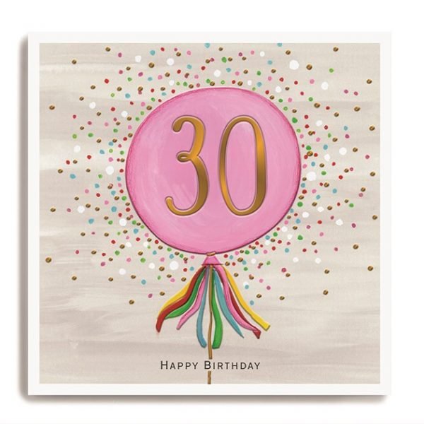 Pink Balloon 30th Birthday Card