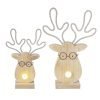 A wonderful wooden reindeer with metal sculpted antlers, little round glasses and light up noses. Available in two different sizes.