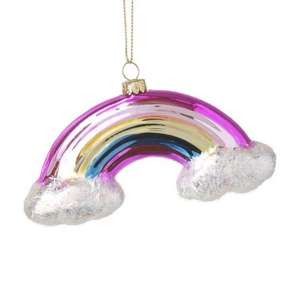 A sweet glass rainbow decoration for hanging on a Christmas tree