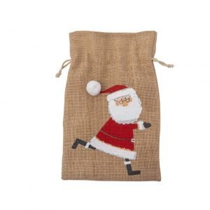 Santa Christmas gift sack. A lovely hessian sack with a santa claus design for presenting your Christmas gifts