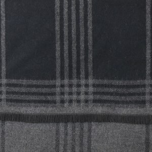 A charcoal grey and black checked scarf. A long check pattern and super soft feel