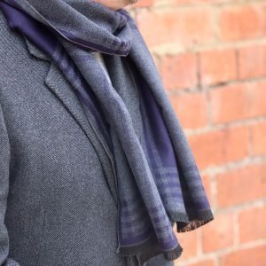 Grey and navy blue soft feel long men's scarf