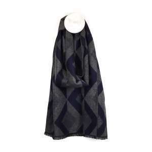 A navy blue and grey chevron patterned men's scarf