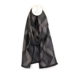 A dark and light grey chevron patterned men's scarf
