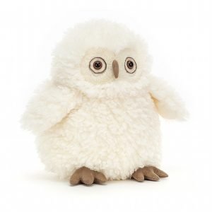 A gorgeous Jellycat Apollo Owl. A white fluffy owl chick with white fluffy roly poly body.