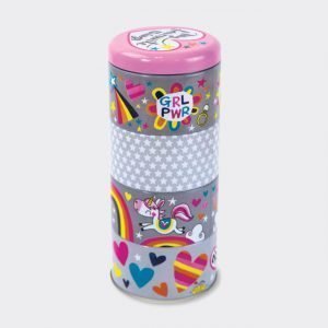 A tall tin with My Favourite Things printed on the top of it. The tin is made up of 4 small tins that slot together.