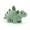 A gorgeous green cuddly Fossilly Stegosaurus toy from Jellycat. With soft velvety fur and squidgy body.