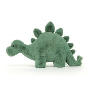 A gorgeous green cuddly Fossilly Stegosaurus toy from Jellycat. With soft velvety fur and squidgy body.
