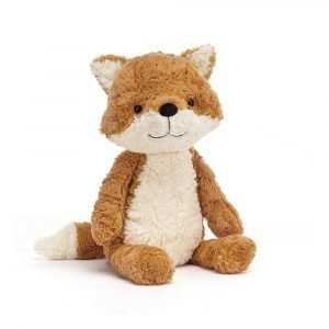 A sweet little cuddly Tuffet Fox from Jellycat. With ginger fur and white tummy and ears and cute bushy tail.