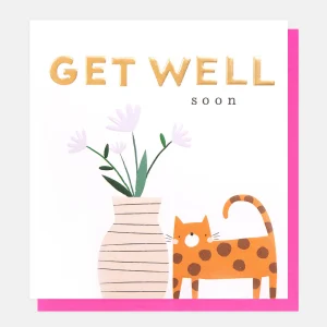 Cute Cat and Flowers Get Well Soon Card