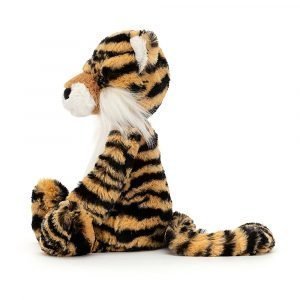 Jellycat cuddly tiger with fluffy white whiskers and stripey coat
