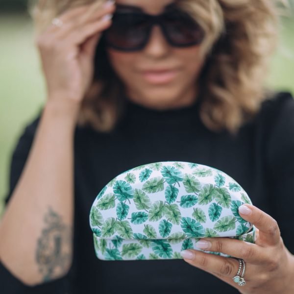 A hard glasses case big enough to hold sunglasses. A choice of patterns. Supplied with a microfibre cleaning cloth